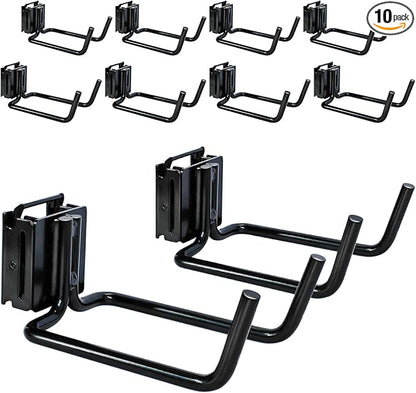 10-Pack E-Track Double Fitting J-Hooks, 4" Wide & 5.5" Deep Stable E Track Double J Hooks with Dual Fittings, Heavy Duty Shovel Hanger for Trailers, Trucks, Garden Tools Organizers Storage