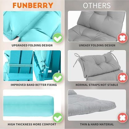 FUNBERRY Patio Chair Cushions Set of 4, Thicken Comfy Cushions for Rocker Non Slip Fade Shield Waterproof High Back with Ties