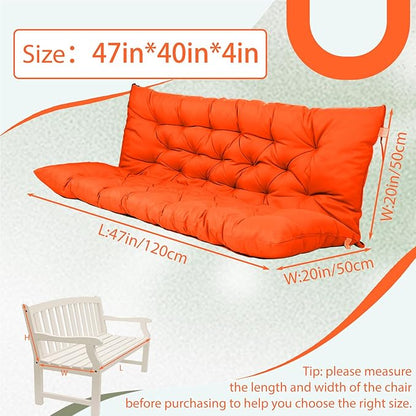 2/3 Seater Swing Replacement Cushion, Waterproof Porch Swing Cushions with Backrest, Thickened Bench Cushions for Outdoor Furniture, for Outdoor Patio Swing (Orange, 47 * 40 in)