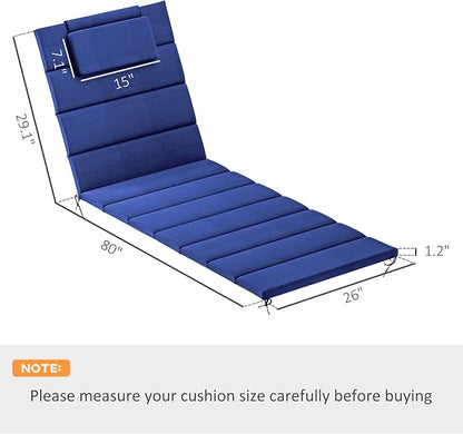 Outsunny Outdoor Lounge Chair Cushion Set of 2, 80" x 26" UPF50+ 230gsm Olefin and 25D High-Density Foam, Foldable Patio Chaise Lounge Cushion Set, Fade Resistant for Lawn Pool, Dark Blue