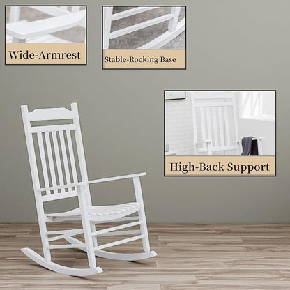 Patio Outdoor Rocking Chairs Small Foldable Side Table Set of 3 Piece Porch Wooden Comfy Rockers Folding End Table Furniture Indoor Outside Camping Balcony Lawn and Bistro, White
