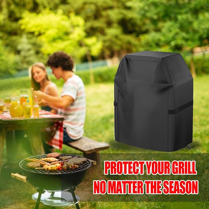 Grill Cover, 32 inch Small Gas Grill Cover for Outdoor Grill, Waterproof, Weather Resistant, UV & Fade Resistant, BBQ Grill Cover with Hook and Loop Straps, Black