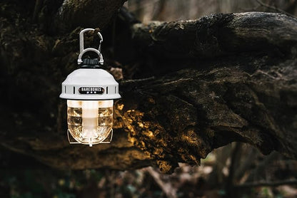 Barebones Beacon Hanging Light – Vintage White, Rechargeable LED Camping Lantern with Adjustable Brightness – Weatherproof Vintage-Style Hanging Lantern for Outdoor Adventures and Year-Round Use