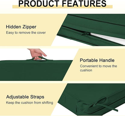 downluxe Waterproof Outdoor Chair Cushions Set of 4, 19" x 19" x 3" Patio Chair Cushion with Non-Slip Ties & Handle, Square Outdoor Cushion for Patio Furniture with Removable Cover, Forest Green