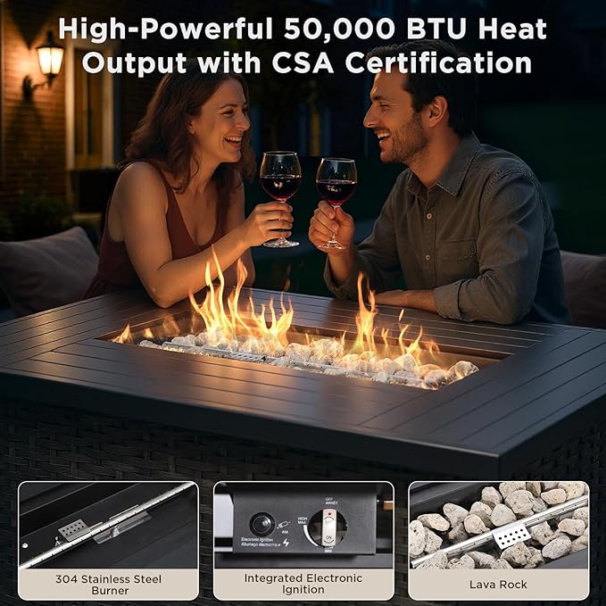 Patio Furniture Set with 42.5" Fire Pit Table-6 Pieces All Weather Wicker Outdoor Furniture with High Back Swivel Patio Chairs Set of 2 Outdoor Couch for Deck Balcony Backyard Beige/Gray