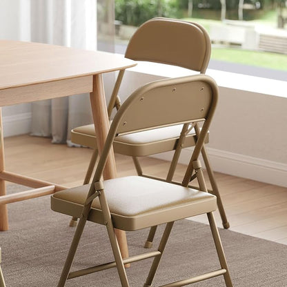 Nazhura 4 Pack Folding Chairs with Padded Vinyl Cushion Chairs with Comfortable Cushion and Durable Steel Frame for Home and Office, for Indoor and Outdoor Events (Kahki, Vinyl)