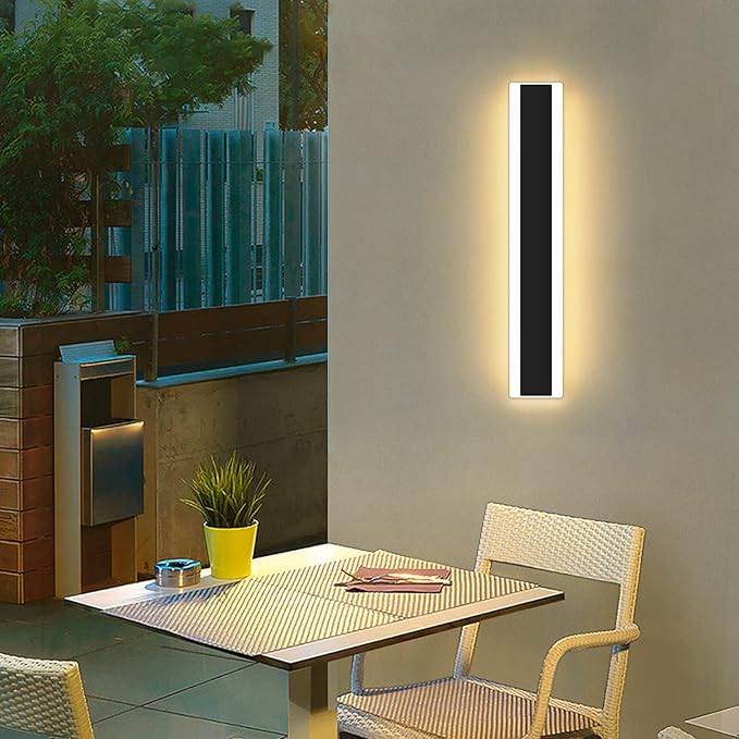 Modern 23.6inch Outdoor Wall Light, 3000k/4500k/6000k 3 Color Change Black Exterior Light Fixtures Wall Mount, Ip65 Waterproof Modern Porch Lights Non-Dimmable, Long Linear Outside Lighting Hard-Wired