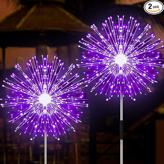 JJGoo Solar Firework Lights, 2 Pack 150 LEDs 2 Lighting Modes Solar Lights Outdoor Waterproof for Garden Patio Walkway Pathway Party Wedding Christmas Decorative - Purple