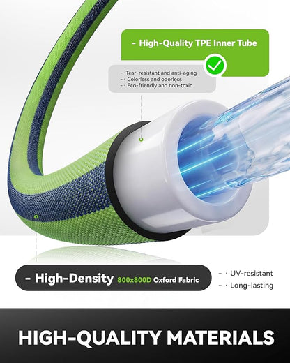 RAINPOINT Garden Hose 50FT, Up to 60% Lighter Non-Expanding Water Hose with TPE Inner Tube, Lightweight & Flexible Anti-Kink Hose, 800D Oxford Fabric, Weather-Resistant, 450PSI Burst, 3/4" Fittings
