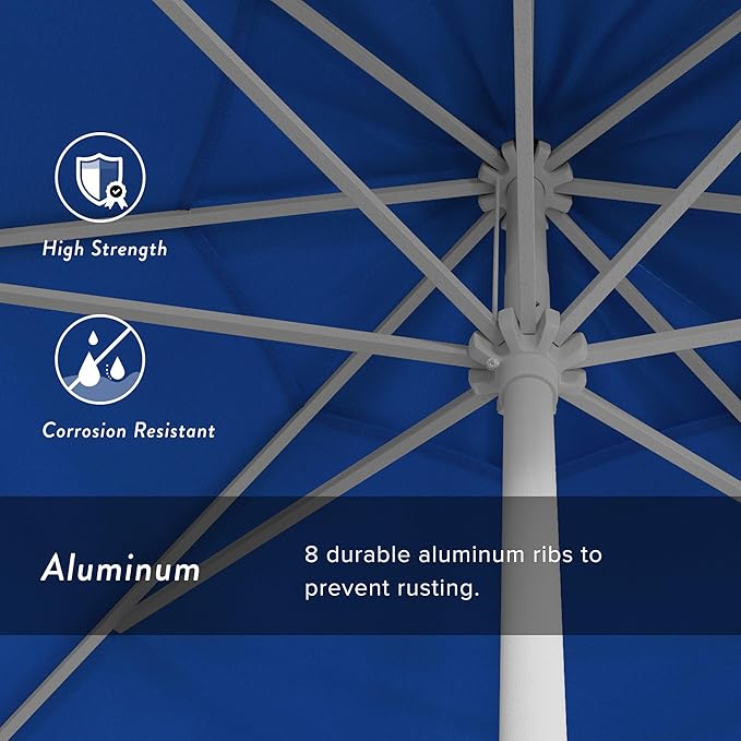 California Umbrella 7.5' Rd Aluminum Patio Umbrella, Crank Lift, Auto Tilt, White Finish