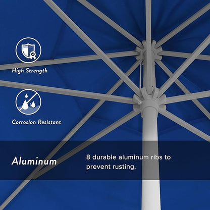 California Umbrella 7.5' Rd Aluminum Patio Umbrella, Crank Lift, Auto Tilt, White Finish