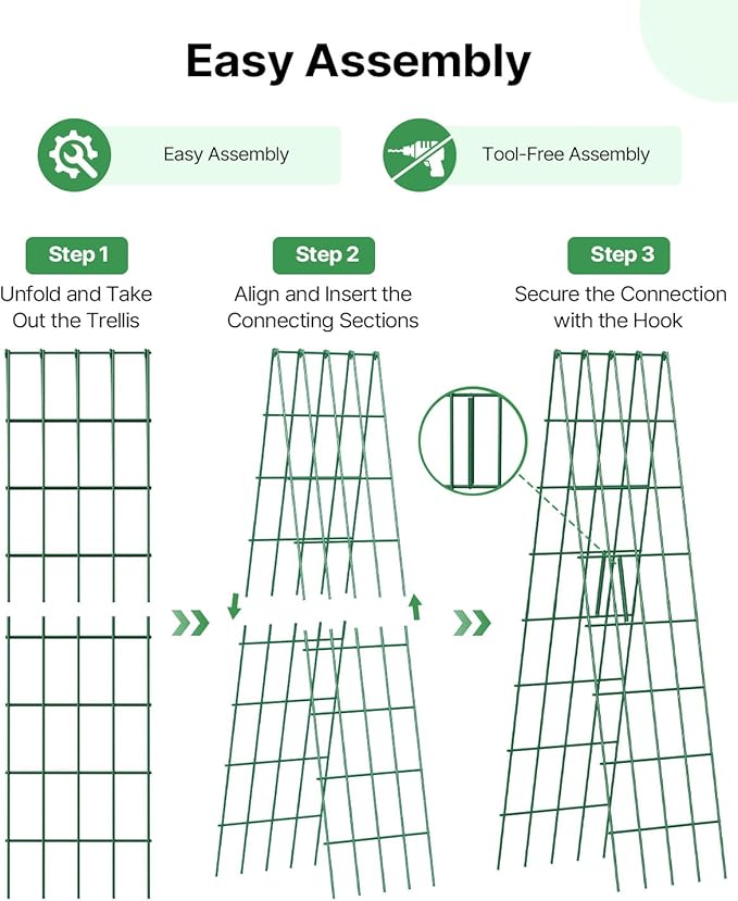 Suteck A-Frame Cucumber Trellis 59.4" 2 Pack - Metal Garden Trellis for Cucumbers, Peas, Beans & Climbing Plants, Foldable Outdoor & Indoor Vegetable Support for Raised Beds, Patios & Backyard
