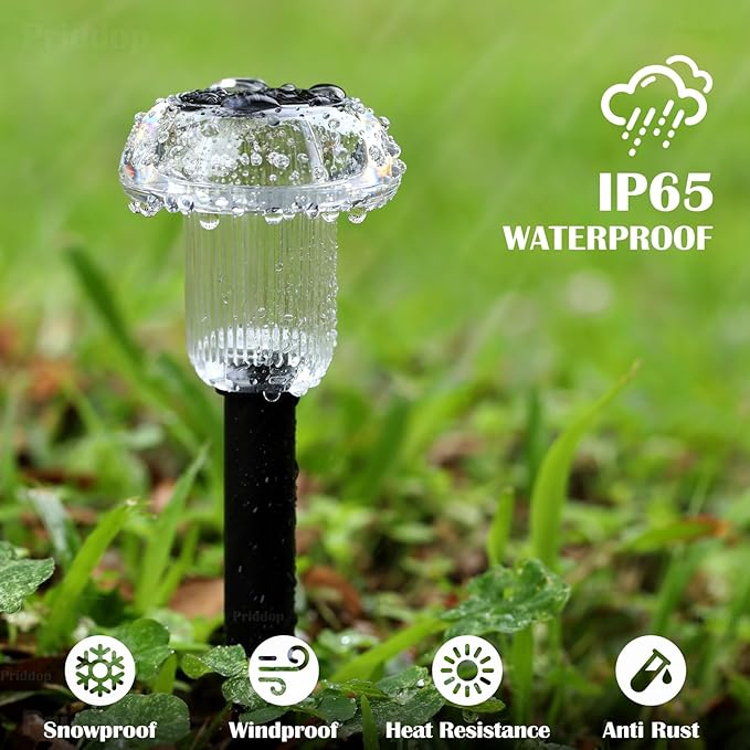 Priddop Solar Lights Outdoor Pathway Waterproof 16 Pack Color Changing LED Acrylic Mushroom Decorative Garden Lights for Yard Landscape Patio Outside Decorations