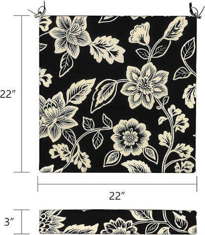 LVTXIII Outdoor Seat Cushions Seasonal Replacement Chair Cushions, Patio Chair Pads with Ties for Dining Chairs and Garden Furniture, Square Back, 22"x22"x3", 2 Pack, Elegant Vines Black