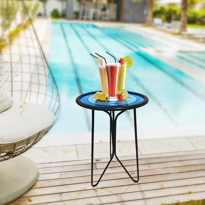 LIFFY Outdoor Side Tables, 12" Weather Resistant Small Balcony Table Patio Side Table, Indoor Small Round Home Decorative End Table, Plant Stands Table Outside, for Pool Beach Yard Balcony Garden