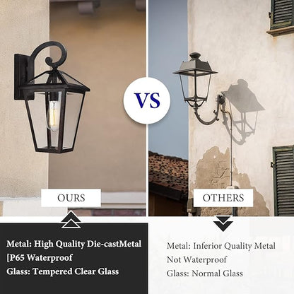 Outdoor Light Fixtures Wall Mount, Waterproof Exterior Wall Lanterns with Glass, Outside Wall Sconces, Front Porch Lights for House Garage Doorway Patio (Black, Clear Glass)