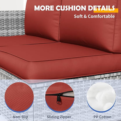 Amopatio Outdoor Sofa Replacement Cushion Set, Waterproof Seat and Back Cushions for Patio Furniture, UV-Resistant and Extra-Thick Cushions, Machine-Washable Covers (Wine)