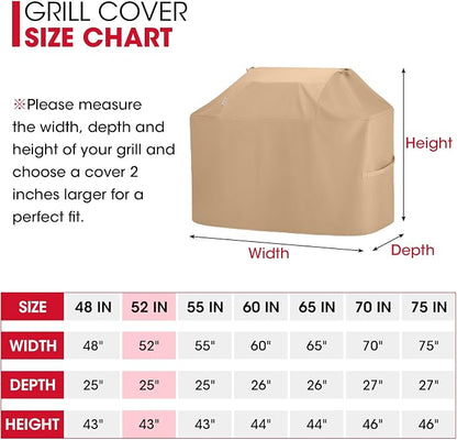 Unicook 52 Inch Grill Cover for Outdoor Grill, Heavy Duty Waterproof BBQ Cover Compatible with Char-Broil Nexgrill and Weber Spirit 2-3 Burner Gas Grills, All Weather Protection, Light Brown