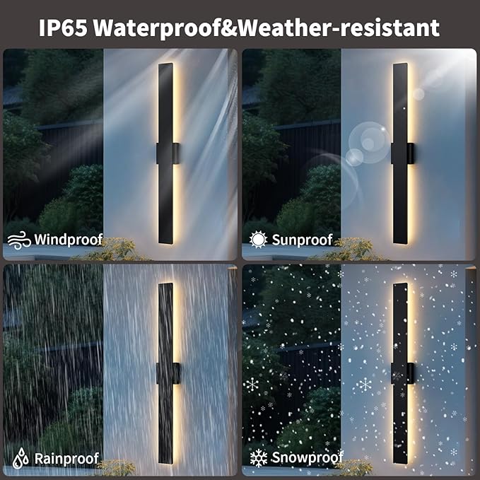 2 Pack LED Modern Outdoor Wall Lights Dimmable 3-Color Temperature 57.5in Exterior Lighting Fixtures IP65 Waterproof Outside Lights for House Hallway Garage Patio