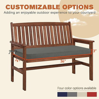 Favoyard Outdoor Bench Cushion 36 x 14 Inch Rainproof Patio Furniture Cushions 3-Year Color Fastness Garden Settee Porch Pads with Ties, Dark Gray