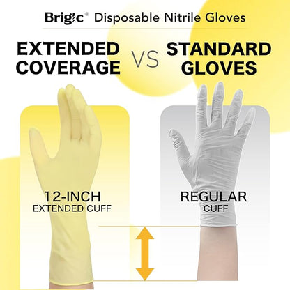 12-Inch Extended Disposable Nitrile Gloves, Latex-Free Powder-Free, Full Palm Textured Grip, Multipurpose Home