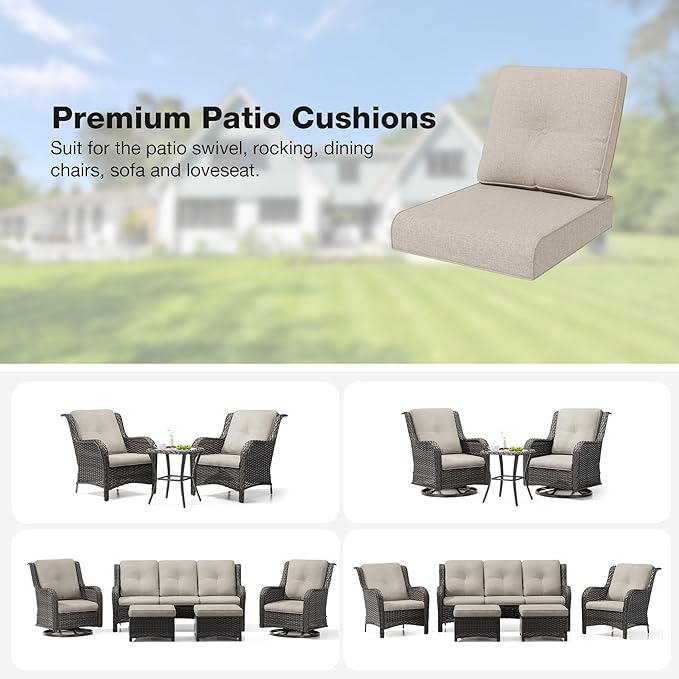 Joyside Outdoor Chair Cushions Set, 22x25/22x24 Inch Patio Furniture Deep Seat Cushions, Water Resistant & Thick Cushion, Outdoor Replacement Cushions for Seat and Sofa (Beige, 1 Set)