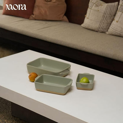 Mora Ceramic Set of 2 Baking Dishes For Casserole, Banana Bread, Brownies, Broiling, Roasting, and Baking. 7x11 in and Loaf Pans - Porcelain Serving Bakeware from Oven to Table. Freezer Safe - Thyme