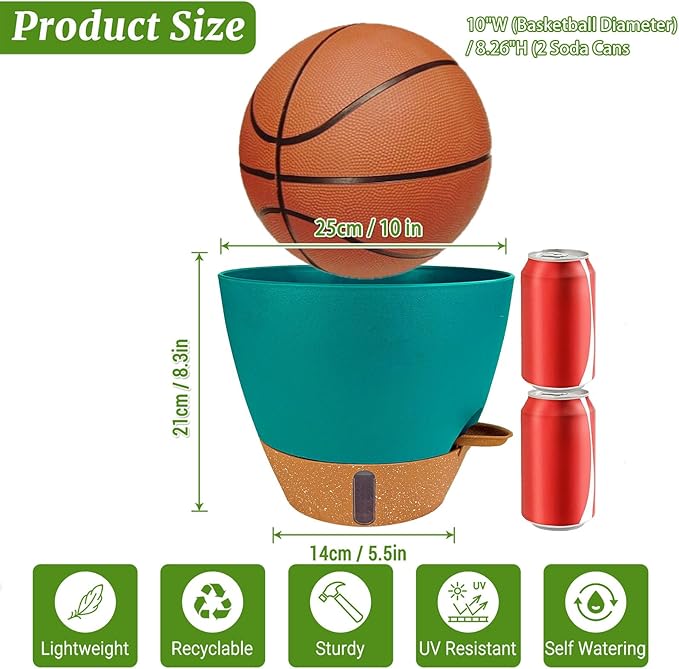 2 Pack 10 inch Plant Pots, Plastic Self Watering Planters with Drainage Holes, Deep Reservoir, Water Level Indicator, Modern Decorative Flower Pots for Indoor Outdoor Plants (Turquoise)