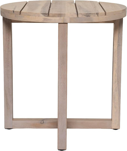 Christopher Knight Home Jara Outdoor Round Side Table, Slat Panel Small Coffee Table, Acacia Wood Side Desk for Backyard Balcony Garden, Weather Resistant Patio End Table, Light White