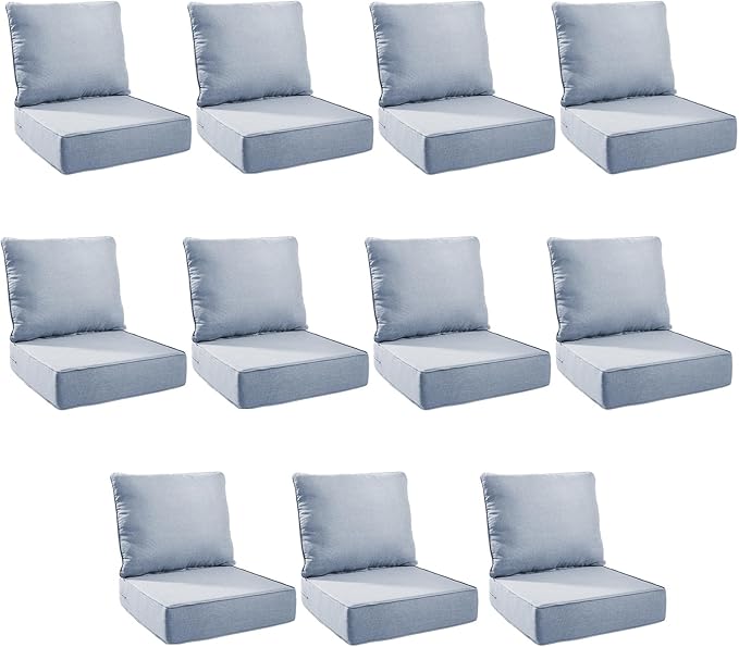 Outdoor Cushion Set for Furniture Patio Furniture, UV Resistant, Water Resistant - 6 Inch Thick Foam Garden Cushions– 24x24 Inch Patio Seat Covers for Chair/Sofa/Couch | Baby Blue | 11-Pack |