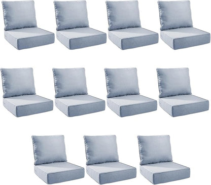Outdoor Cushion Set for Furniture Patio Furniture, UV Resistant, Water Resistant - 6 Inch Thick Foam Garden Cushions– 24x24 Inch Patio Seat Covers for Chair/Sofa/Couch | Baby Blue | 11-Pack |