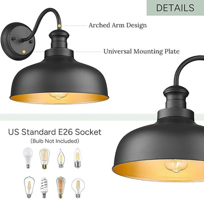 Outdoor Farmhouse Barn Light, Outside Wall Sconce, Weather Resistant Anti-Rust Farmhouse Exterior Wall Mount Light, Outdoor Lantern Lamp for Porch, Garage, Patio, Entryway (Black, 4 Pack)