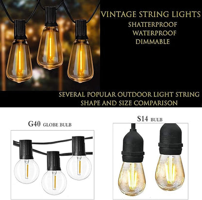 100ft Outdoor String Lights 30 ft with 27 LED Edison Bulbs, Dimmable Waterproof Shatterproof 2200K Warm