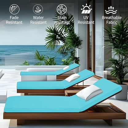 Outdoor Chaise Lounge Cushions for Patio, Lounge Chair Cushions, Waterproof Replacement Seat Pads for Outdoor Furniture (2, Teal, 80"x26"x3")