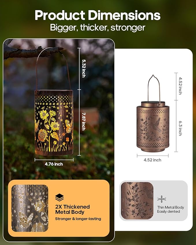 Solar Lanterns Outdoor Butterfly Waterproof Christmas Gifts Sunflower Garden Decor, Best Gifts for Mom Women Grandmom, Hanging Metal Lantern Lights for Patio, Pathway, Yard, Landscape, Lawn