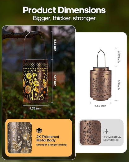 Solar Lanterns Outdoor Butterfly Waterproof Christmas Gifts Sunflower Garden Decor, Best Gifts for Mom Women Grandmom, Hanging Metal Lantern Lights for Patio, Pathway, Yard, Landscape, Lawn