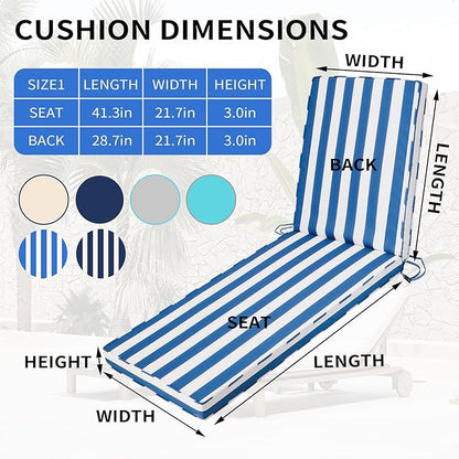 Outdoor Chaise Lounge Cushions for Patio, 72"x22"x3" Lounge Chair Cushions Set of 2, Waterproof Replacement Seat Cushions for Outdoor Furniture