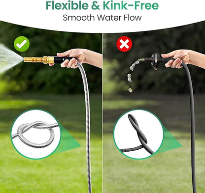 Cesun Metal Garden Hose 5FT, Short Connector, Water Lead-in Hose Extension, Kink-Free, Flexible and Lightweight, Drinking Water Hose for Hose Reel, RV