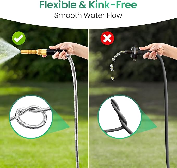 Cesun Short Garden Hose 3 feet, Metal Leader Water Hose, Heavy Duty and Lightweight Stainless Steel Water Pipe for RV, Outdoor, Yard, Lawn, 3ft x 5/8", Female to Male