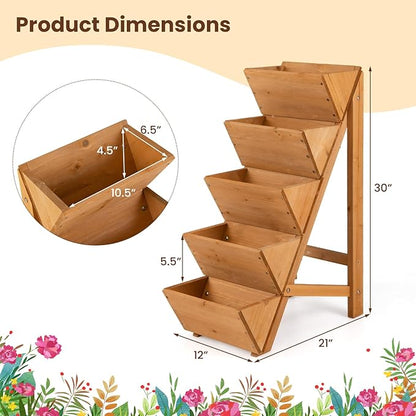 HAPPYGRILL Vertical Raised Garden Bed, Freestanding Wood Elevated Planter Box w/Legs for Growing Vegetables Flowers Herbs, Indoor Outdoor Tiered Plant Stand for Patio Yard Balcony Corner (1,5-Tier)
