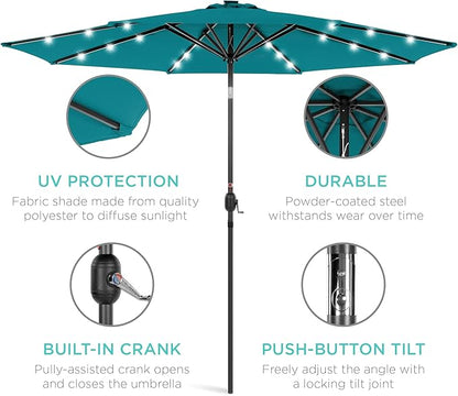 Best Choice Products 10ft Solar Polyester LED Lighted Patio Umbrella w/Tilt Adjustment and UV-Resistant Fabric - Cerulean