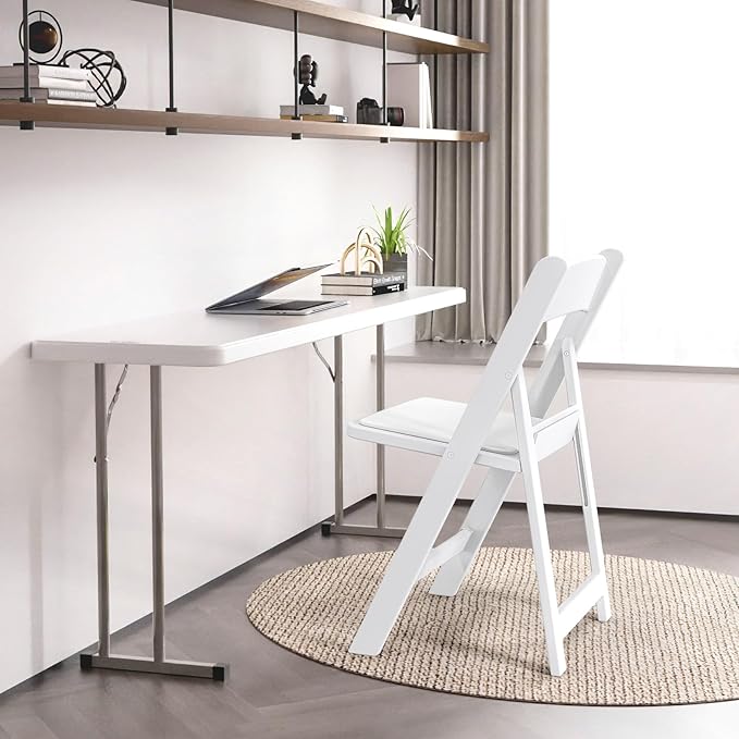 VINGLI Resin Folding Chairs with Cushion, Foldable Plastic Chair with Comfortable Padded Seats, Perfect for Event Party Indoor Outdoor, White, 1 PC