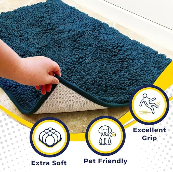 Muddy Mat® | Super Water Absorbent Door Mat Indoor, Microfiber Quick Dry Chenille Entryway Rug,Slip Resistant Front Door Mat,Indoor Mats for Entryway,Machine Washable Pet Rug, Atlantic Blue 36"x120"