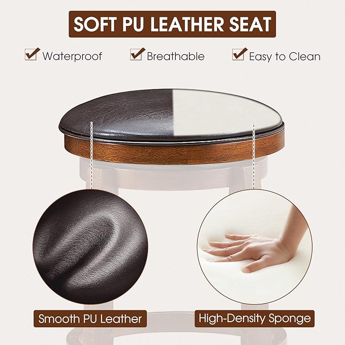 ERGOMASTER 24 Inch Swivel Bar Stools Set of 2, Rubber Wood, Brown