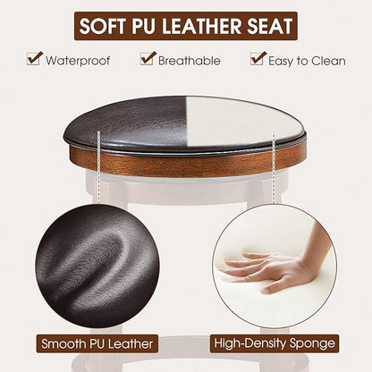 ERGOMASTER 24 Inch Swivel Bar Stools Set of 2, Rubber Wood, Brown