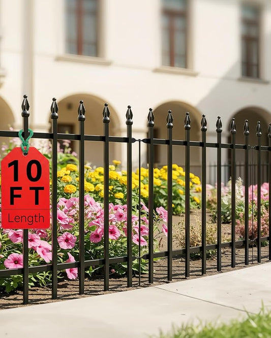 ARIFARO Metal Garden Fence 24" H x 24" W (5 Pack, Length 10 ft), No Digging Decorative Garden Border Fence, Rustproof Black Fence Panels for Flower Bed, Yard, Patio, Small Animal Barrier