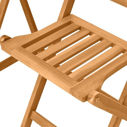 Outsunny 3-Piece Acacia Wood Bistro Set, Folding Patio Furniture with 2 Folding Chairs and Round Coffee Table, Teak, Slatted Finish, for Backyard, Balcony, Deck, Natural