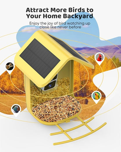 Bird Feeder with Camera Solar Powered : Smart Camera Bird Feeder 2K Live Steam for Outdoor, 5MP Photos, AI Identification, 1.8L Large Capacity, Gifts for Mom Dad, Built in Dual Solar Panel