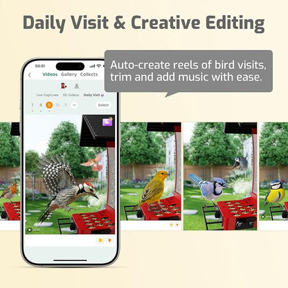 Smart Bird Feeder Camera with Vivid 2.5K Color Night Vision, Free AI Bird Identifier, Durable Squirrel-Resistant Metal Body, Solar Powered, Outdoor Gift for Mom Dad Birds Lovers