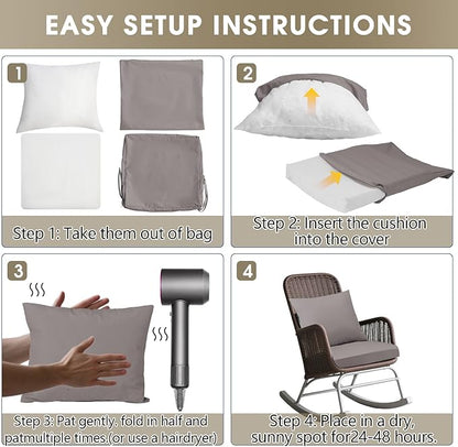 Outdoor Seat Cushion Set 19 x 19 In, Water-Resistant & Fade-Resistan, Patio Furniture Cushions with Removable Cover Deep Seat & Back Cushion with Handle and Adjustable Straps for Chair Sofa,1PC